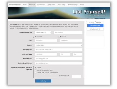 411 directory business listing.